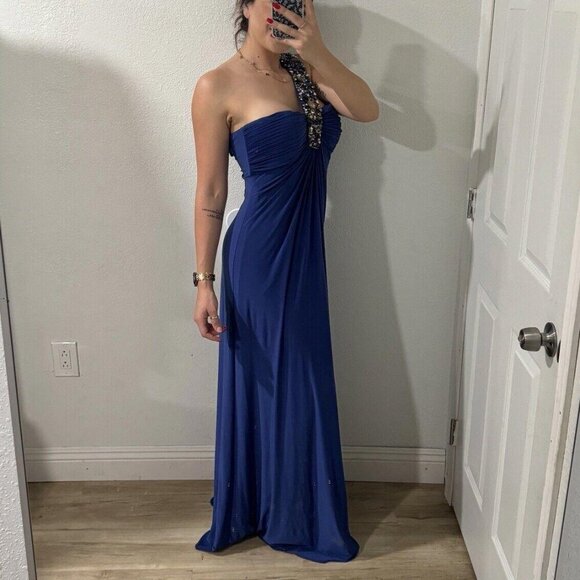 Women’s MIGNON blue Dress Formal Gems Asymmetrical Size 6 Long Maxi‎ - Picture 4 of 12